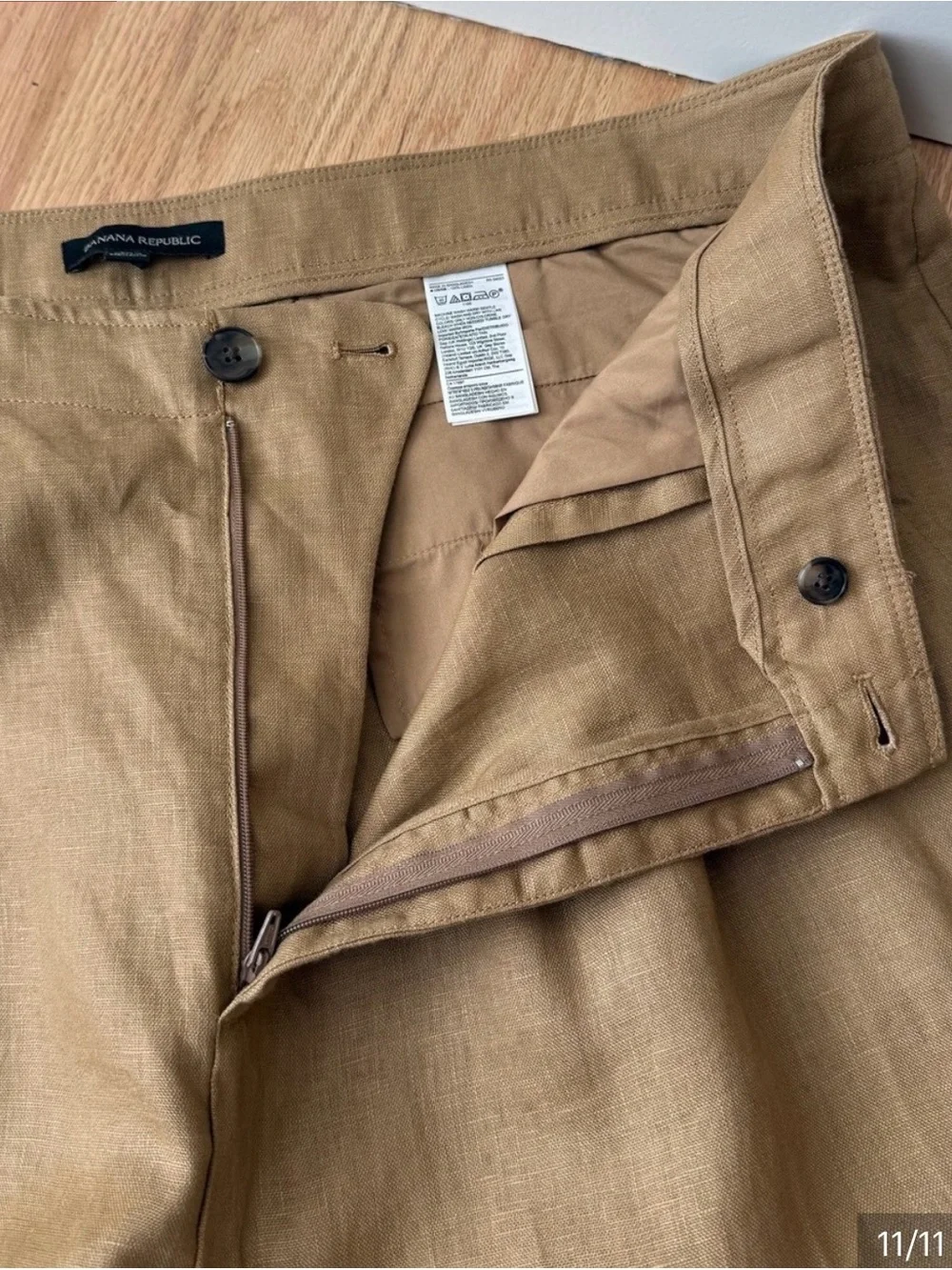 Banana Republic 100% Linen High Rise Pleated Wide Leg Pants Iced Latte 20 Short